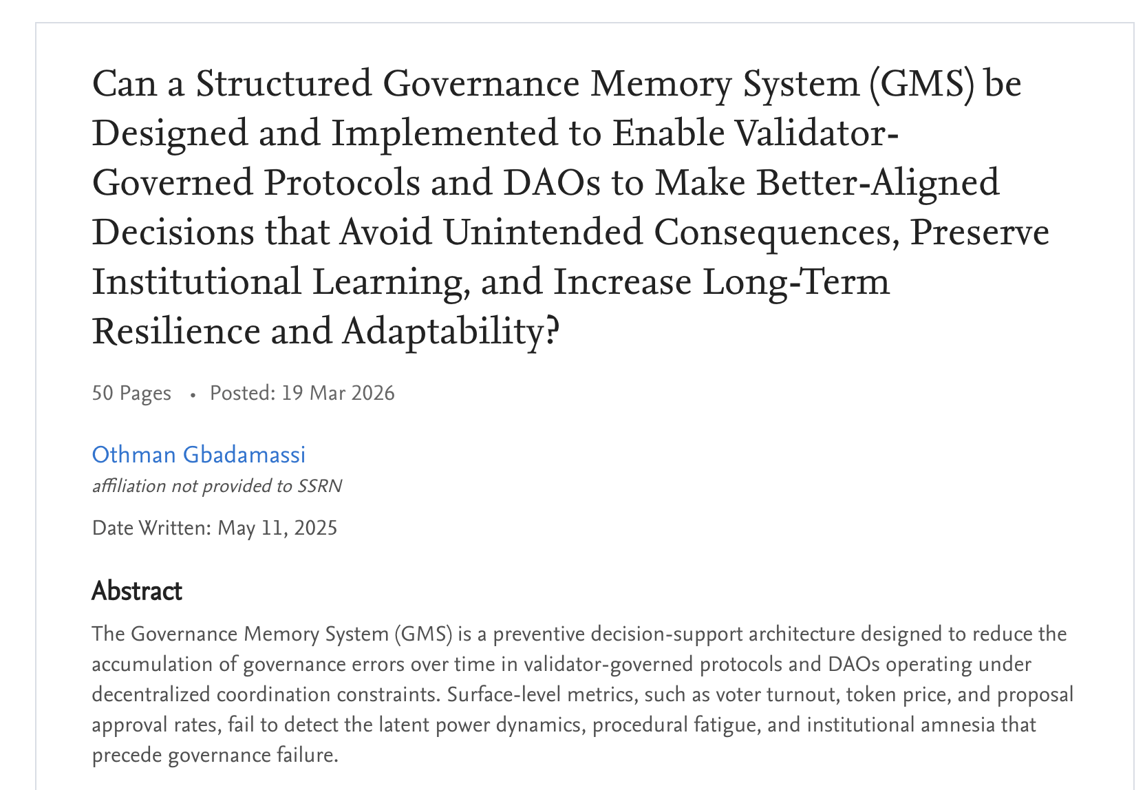 Governance Memory System (GMS)