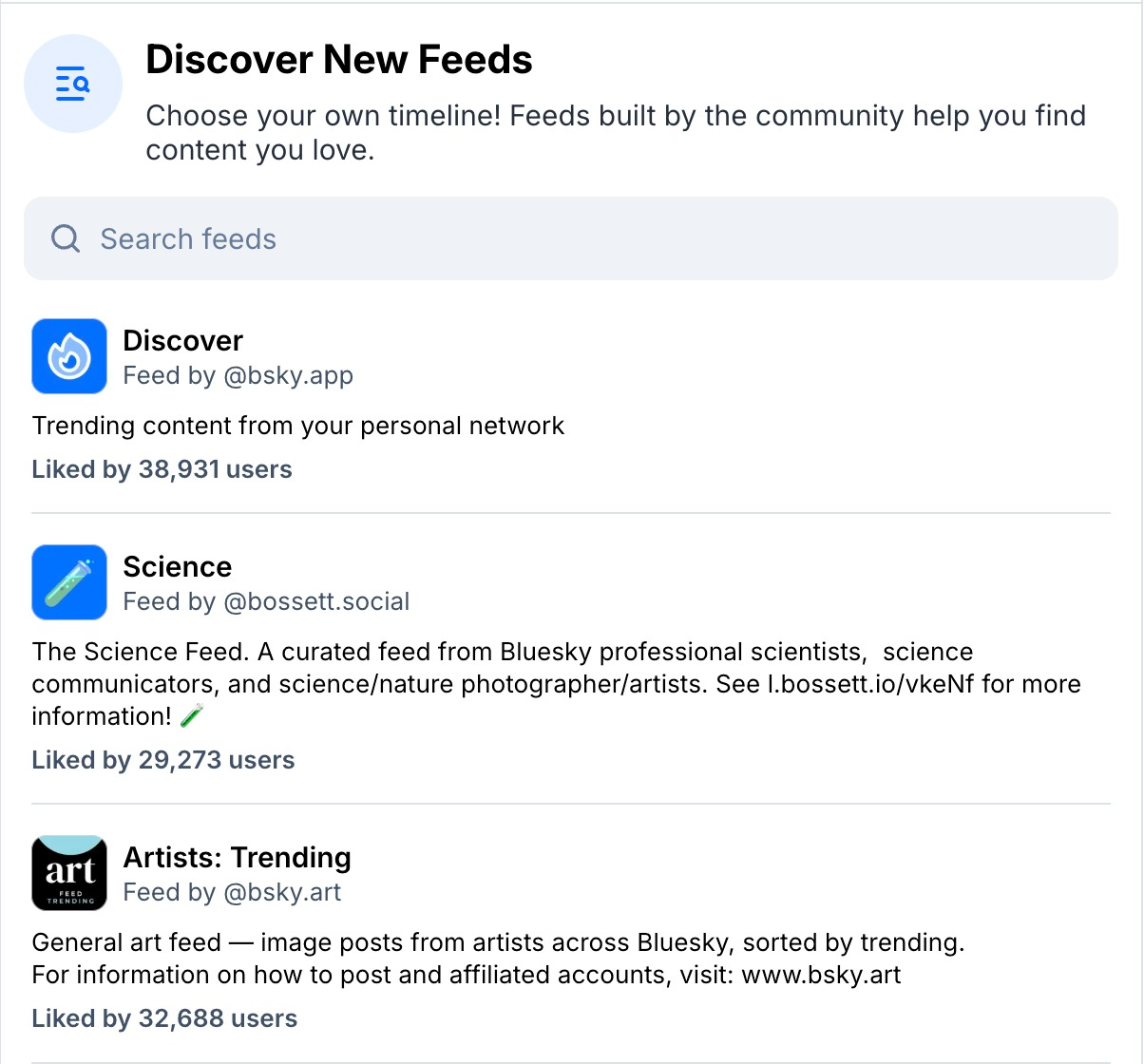 Bluesky Feeds catalog
