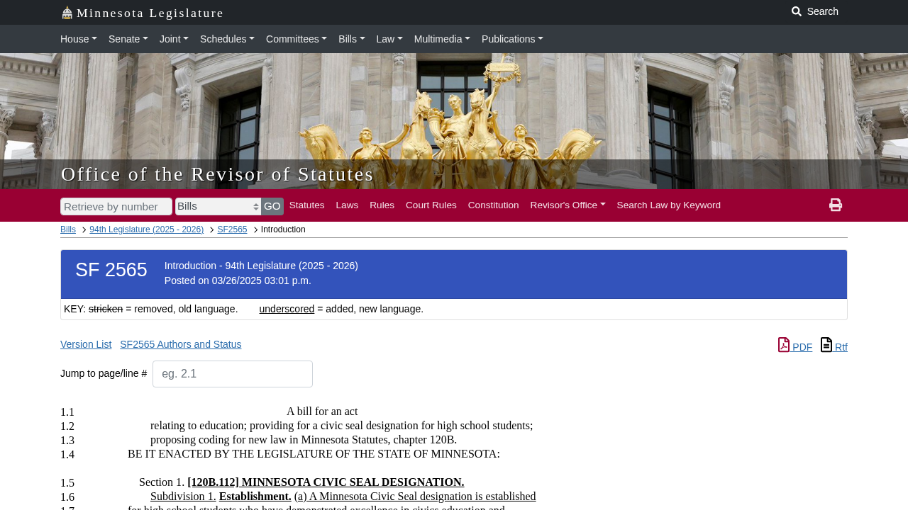 Minnesota Civic Seal Designation (SF 2565)