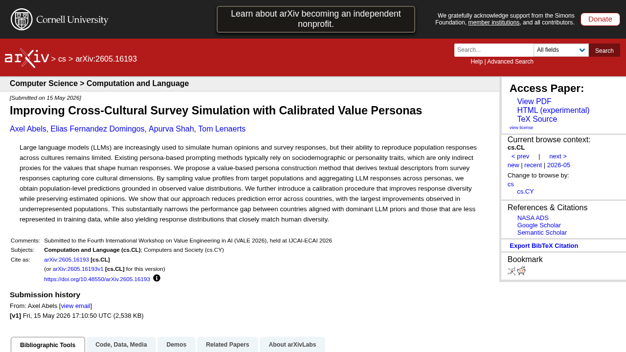 Improving Cross-Cultural Survey Simulation with Calibrated Value Personas