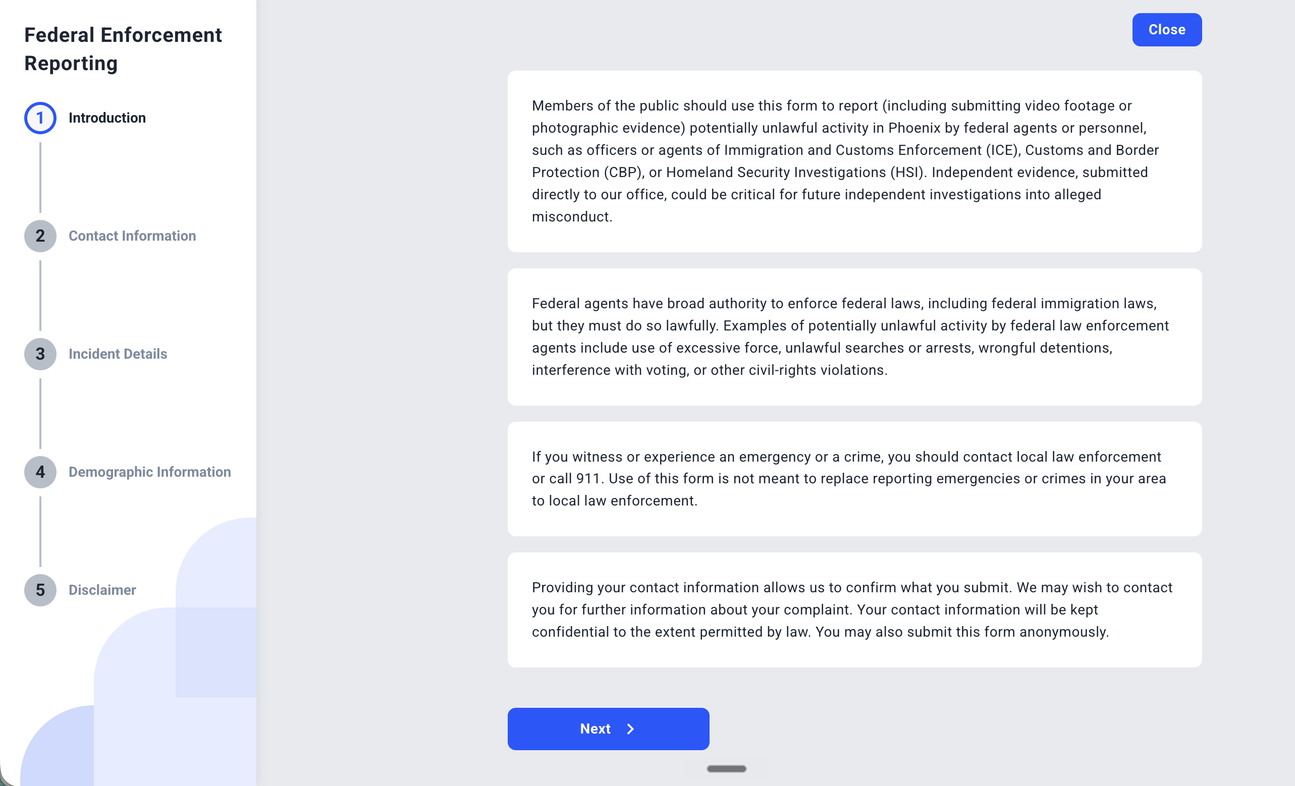 Federal Enforcement Complaint Reporting Portal