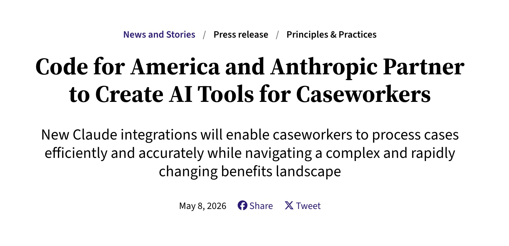 Code for America and Anthropic Partnership