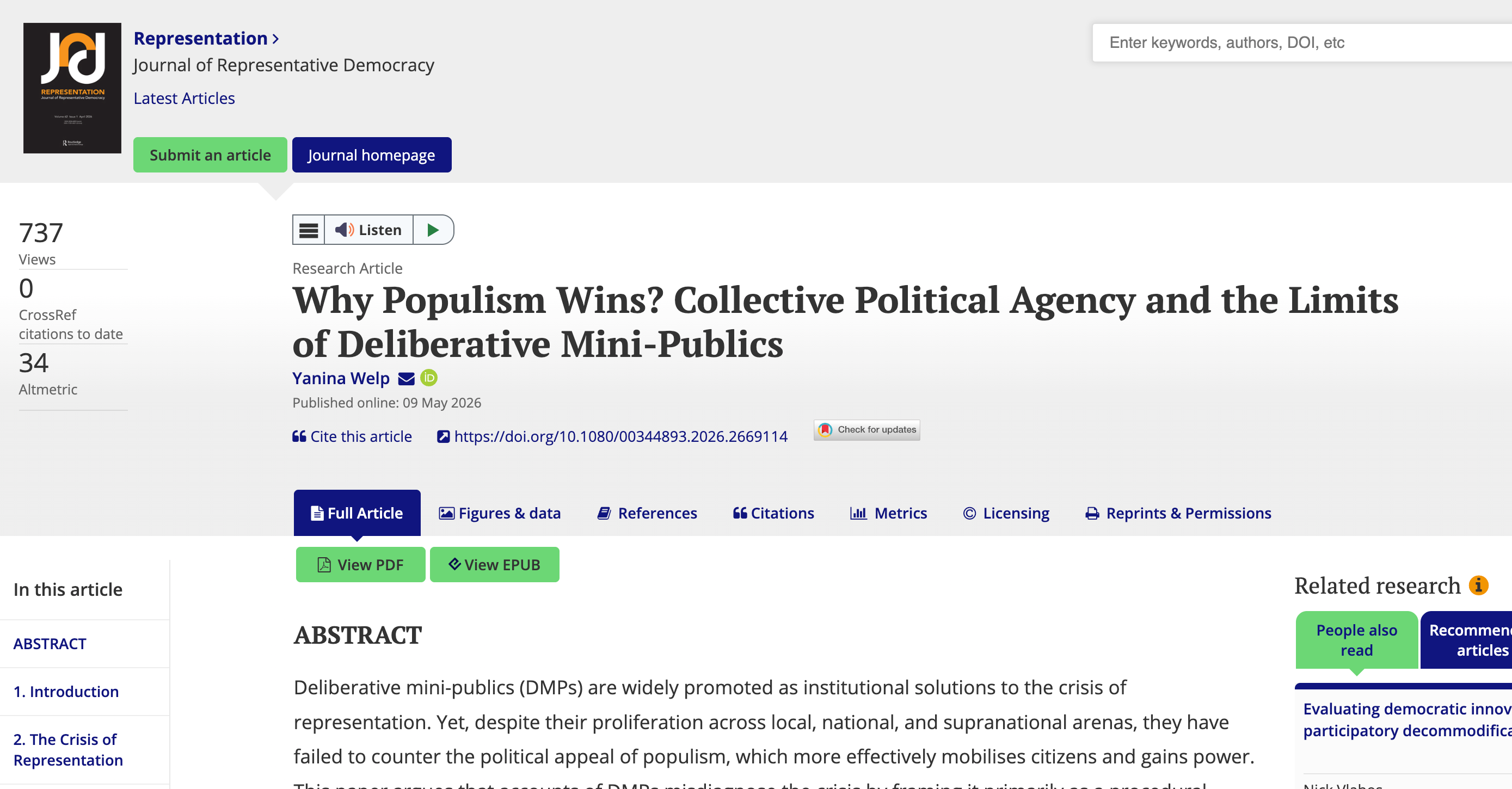 Why Populism Wins? Collective Political Agency and the Limits of Deliberative Mini-Publics